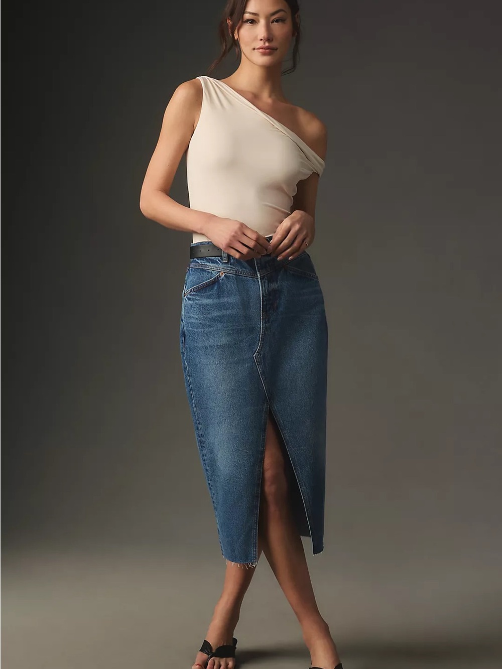 Anthropologie Reformation Jagger Denim Midi Skirt in Hemlock wash size 25